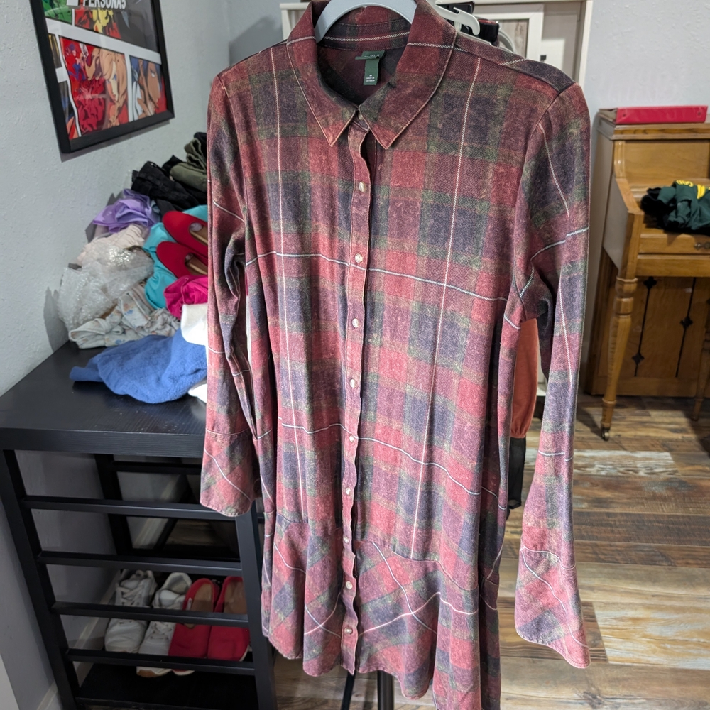 Wild Fable Burgundy Plaid Shirt Dress